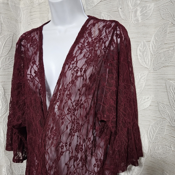 Time and Tru Burgundy Lace Cardigan Size Large/XL Fall Bohemian Or Cottagecore - Picture 3 of 6